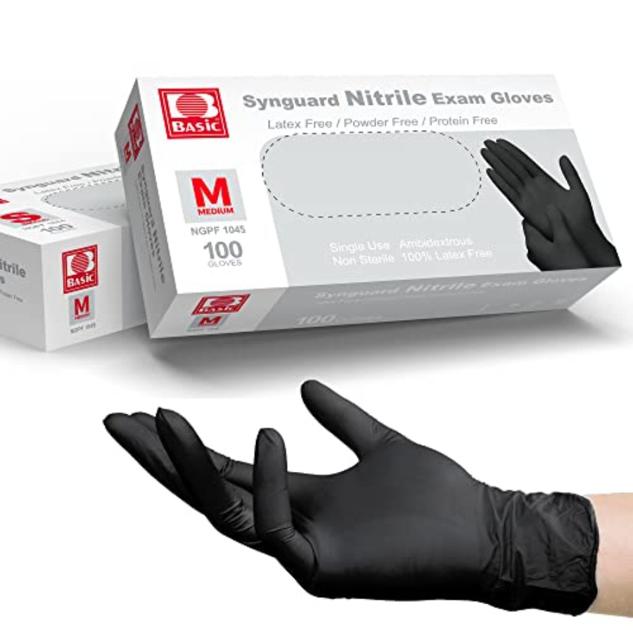 Exam Glove Nitrile - 医療用ブラックニトリル検査用手袋 - ラテックスフリー、パウダーフリー、5ミル厚、NGPF-1045、100枚入り、Mサイズ