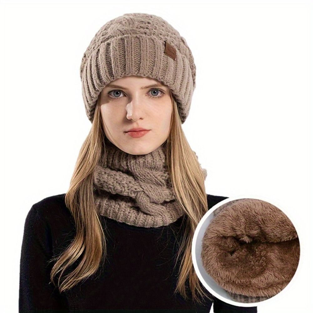 Wool Glove Lined - ソフトな冬用ビーニー帽とスカーフのセット、フリース裏地付きネックウォーマー、保温ニット帽、スタイリッシュなデザイン、厚手の暖かいウール帽子、寒い季節に最適