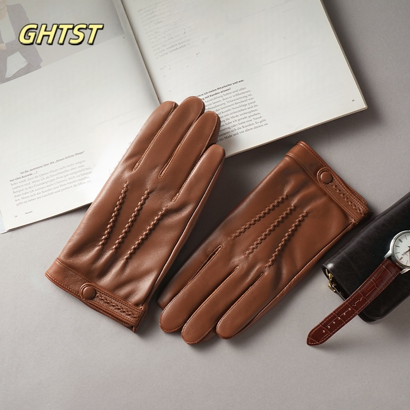 Leather Driving Glove - 男性用本革手袋,フルフィンガーミトン,防風,黒,茶色,シンプル,運転,乗馬,冬,2022