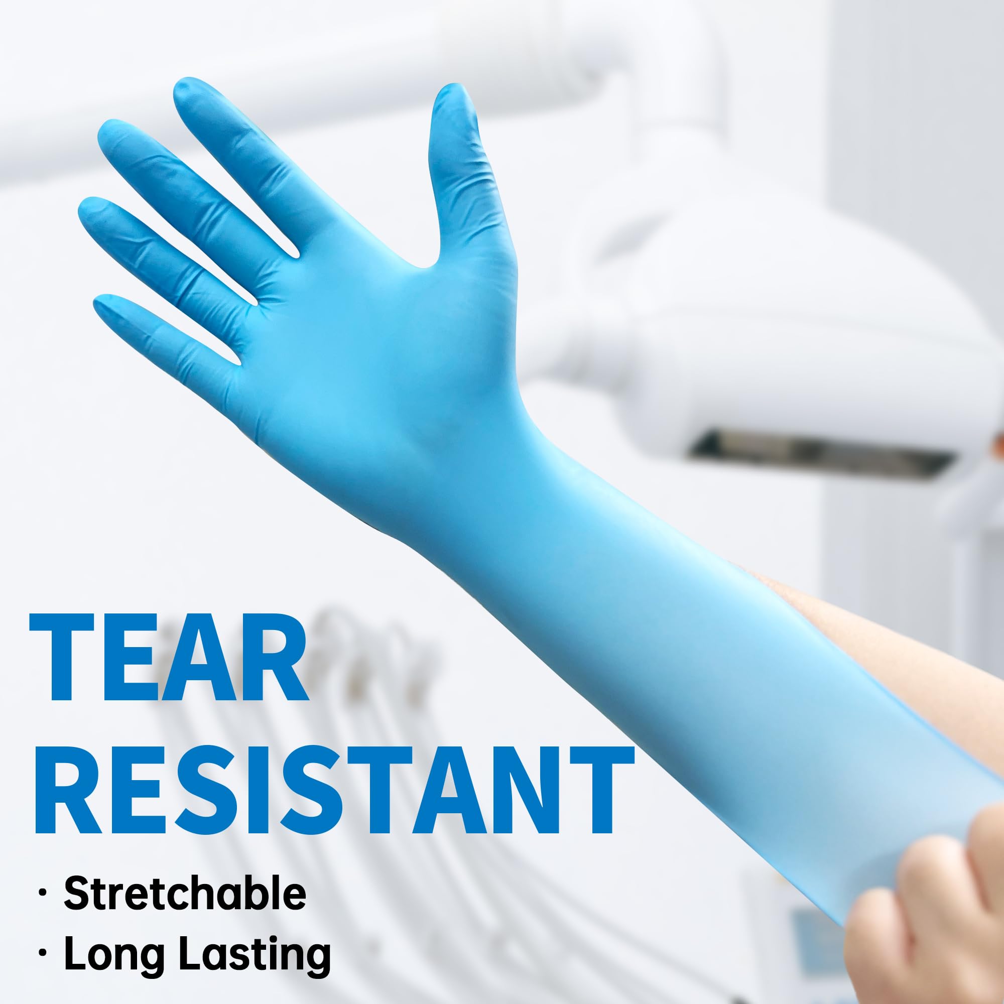 Exam Glove Nitrile - ブルーニトリル使い捨て検査用手袋、4.5ミル 100枚入り、耐薬品性 パウダーフリー ラテックスフリー 食品安全