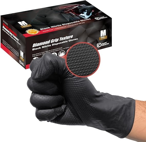 Nitrile Mechanic Glove - 男性用使い捨てニトリル手袋,ラテックスフリー,頑丈,ダイヤモンドテクスチャ,工業用整備士用,8ミル