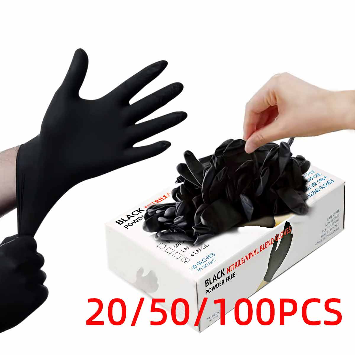 Rubber Glove Cleaning - 20/50/100 個黒ビニール手袋食品グレード手袋使い捨て手袋クリーニング調理食品準備用ラテックスフリーパウダーフリー