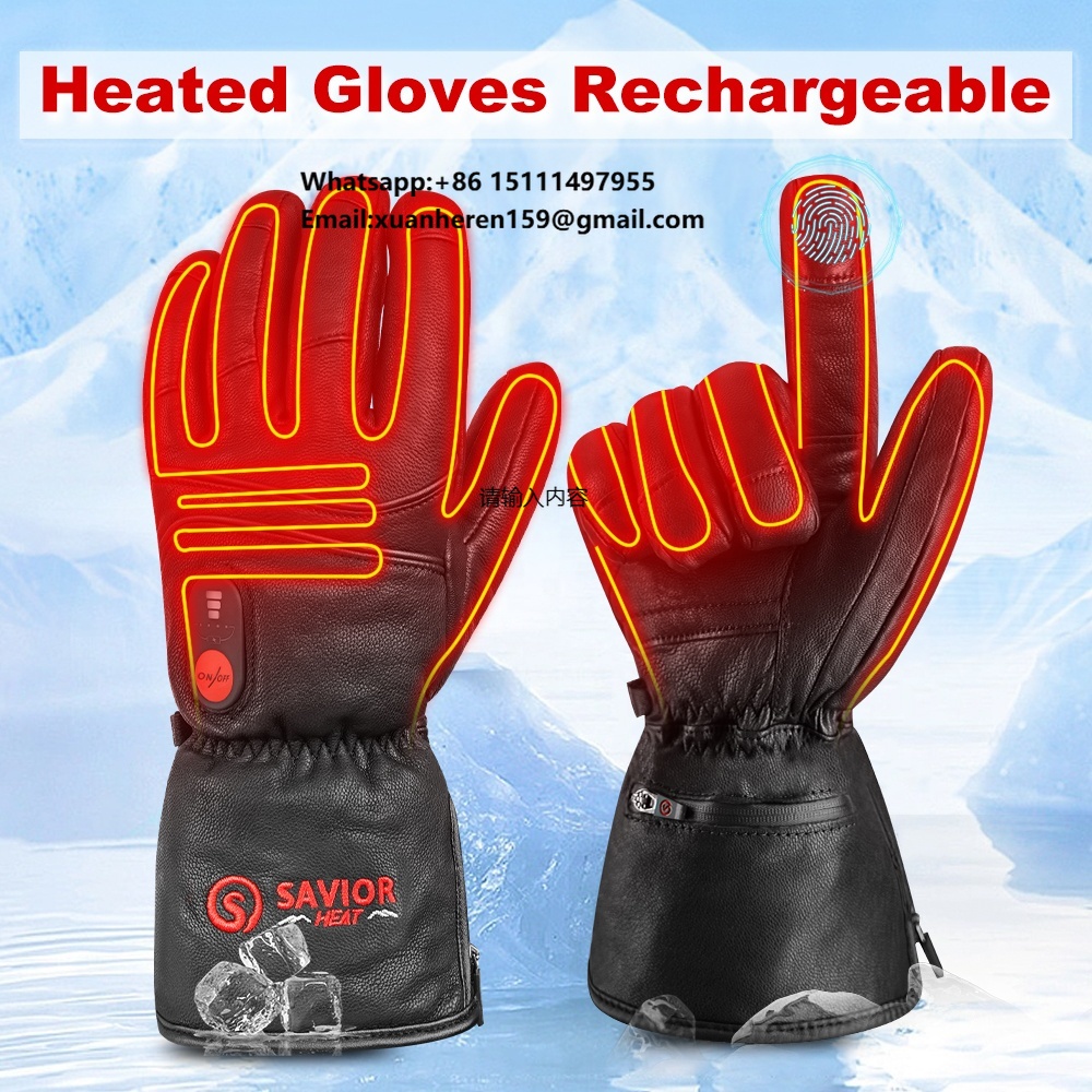Ski Glove Waterproof - 加熱された革手袋男性女性冬防水タッチスクリーン熱電気ハンドウォーマー 3 加熱温度スキー手袋