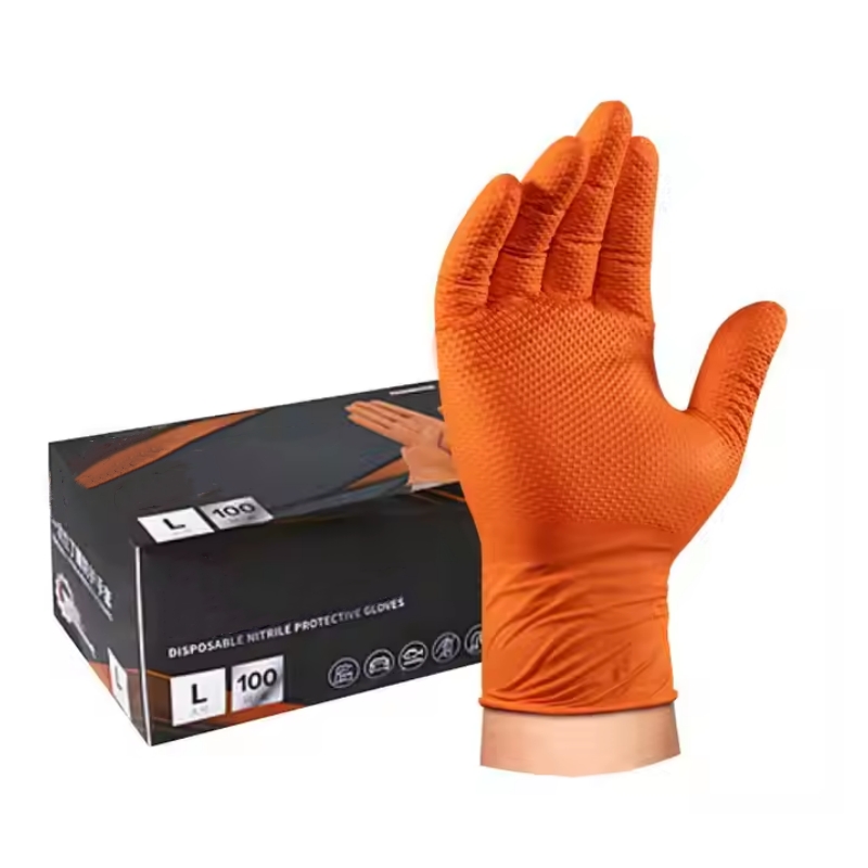 Nitrile Mechanic Glove - 8mil ヘビーデューティ工業用オレンジニトリル手袋ラテックスフリーダイヤモンドテクスチャ使い捨て手袋メカニッククリーニング染毛剤手袋