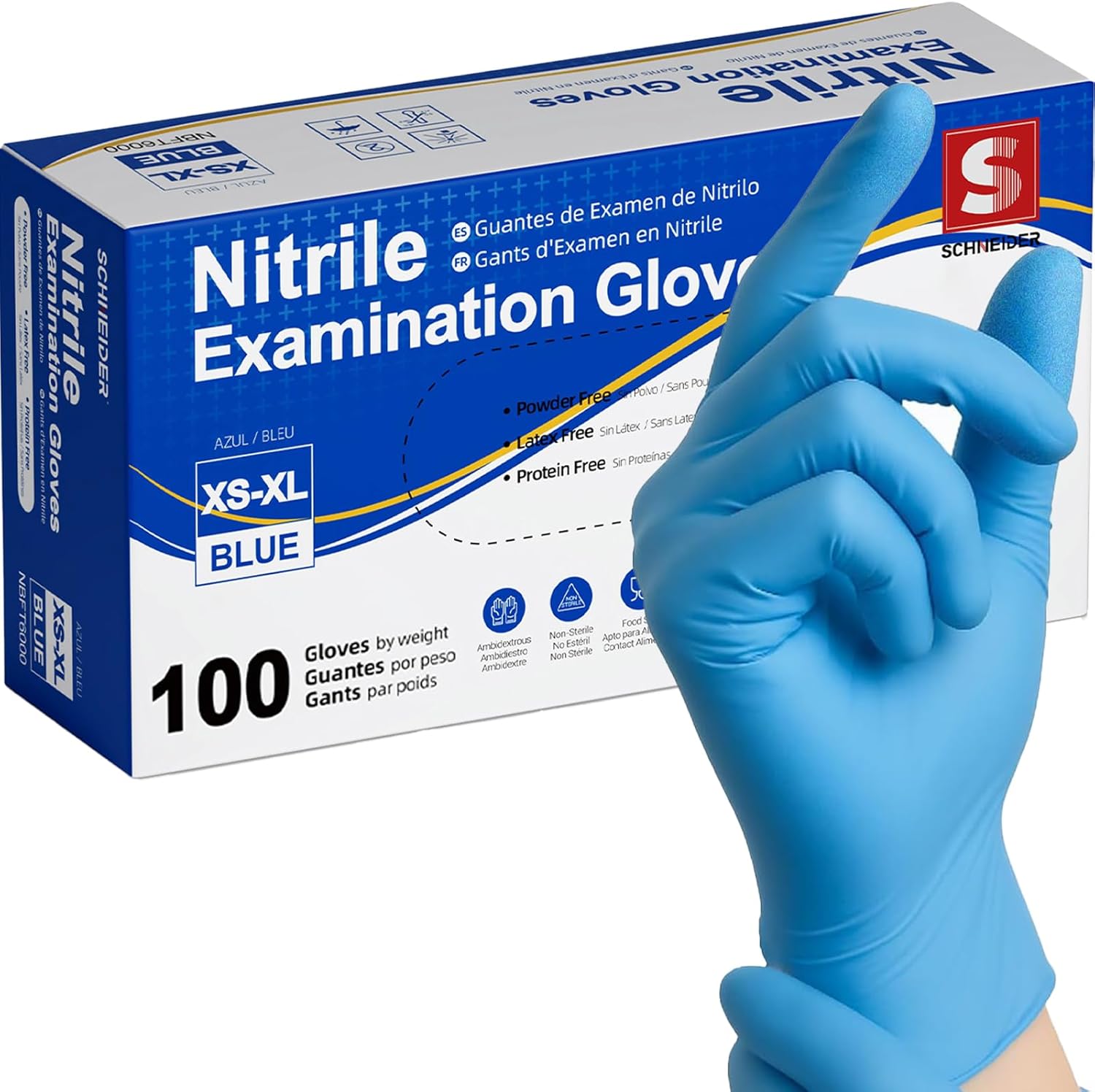 Exam Glove Nitrile - 医療用ニトリル検査用手袋 100枚入り、FDA 510(k) & ASTM D6319準拠、粉/ラテックスフリー、AQL