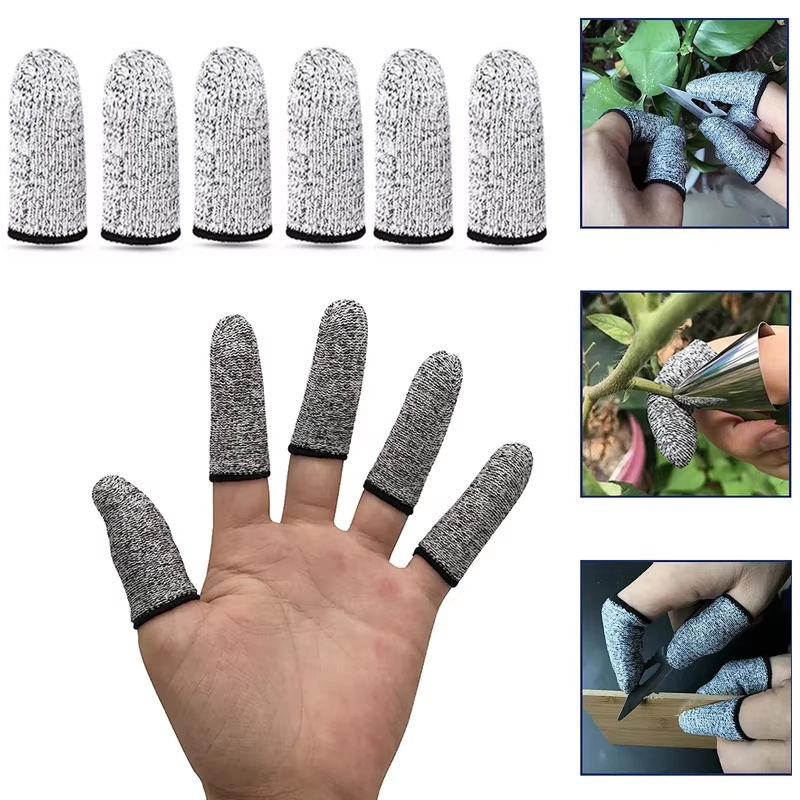 Cut Resistant Glove - 5レベルの高性能耐切創繊維5ペアフィンガーコット親指プロテクター耐切創手袋キッチン屋外作業ツール用