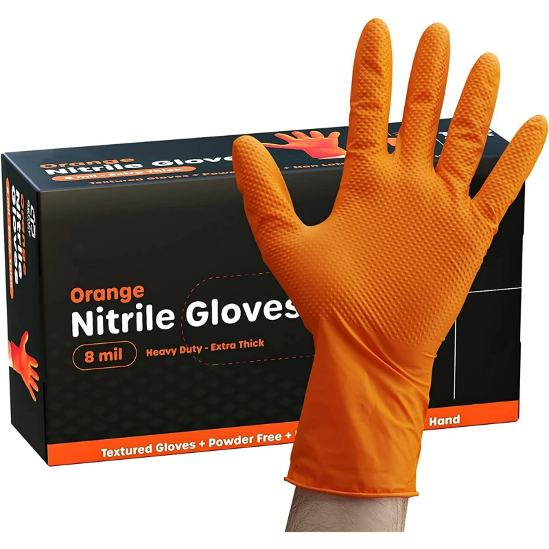 Nitrile Mechanic Glove - 8mil ニトリル手袋厚手 30/50 個工業用使い捨て手袋ダイヤモンドテクスチャードラテックスフリーヘビーデューティメカニック自動車手袋