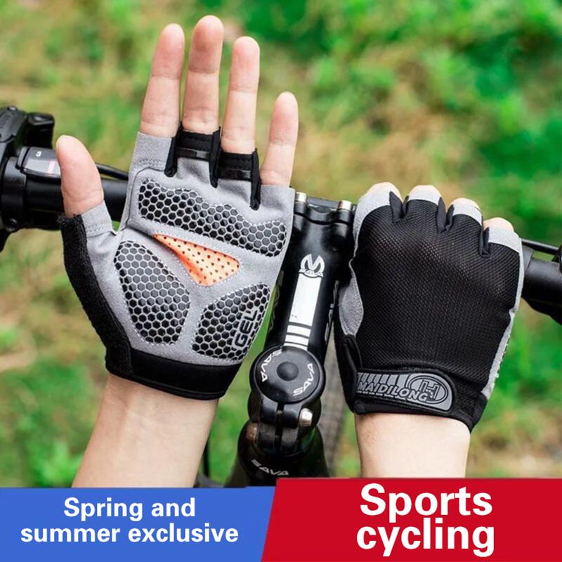 Fingerless Glove Knit - ハーフフィンガーサイクリンググローブ男性女性アンチスリップショック通気性夏自転車指なしスポーツジムトレーニングバイク