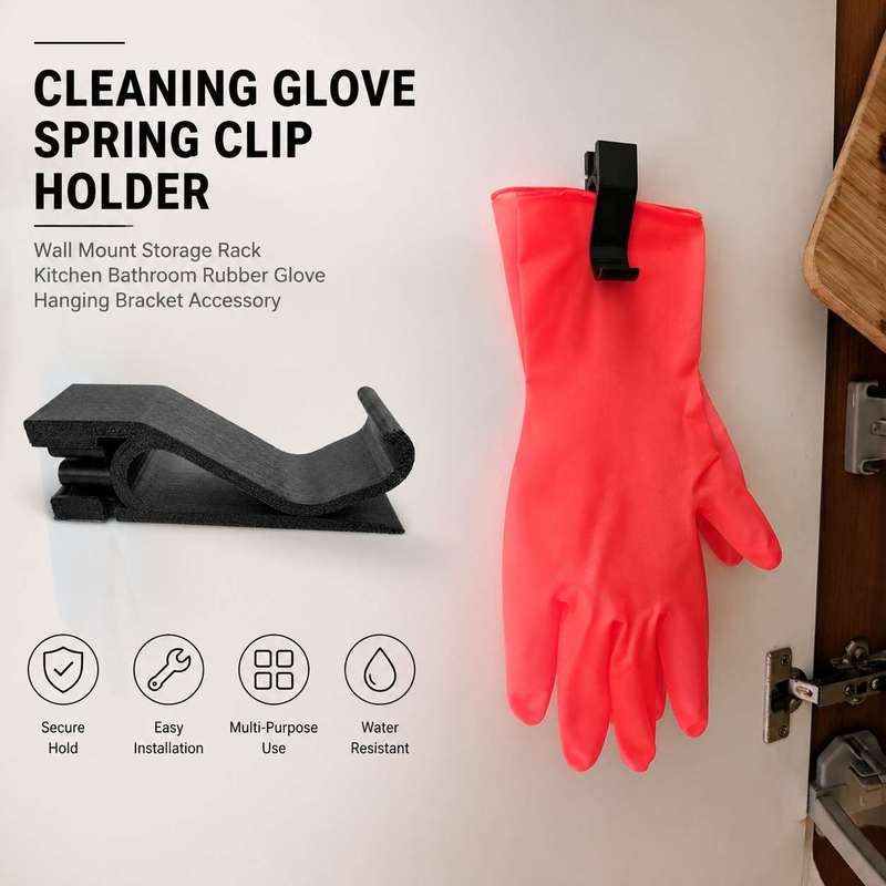Rubber Glove Cleaning - キッチン浴室壁掛け式スプリングクランプホルダー、ゴム製清掃用手袋収納ラックオーガナイザーブラケット