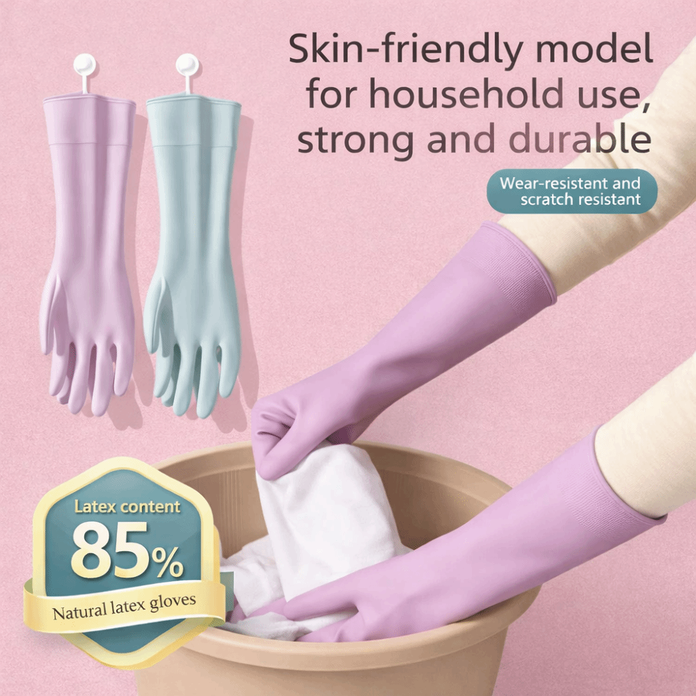 Dish Glove Rubber - 綿ライナー付きラテックス食器洗い用手袋 再利用可能なゴム手袋 滑り止めグリップ付き防水手袋 キッチンや浴室の掃除用