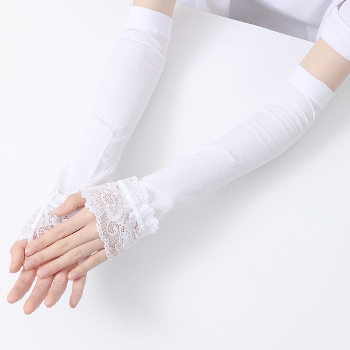 Fingerless Glove Knit - 女性用ロング伸縮アームスリーブ、指なし運転用手袋、セクシーなレースアームカバー、日焼け止めリストスリーブ、快適なソフトミトン
