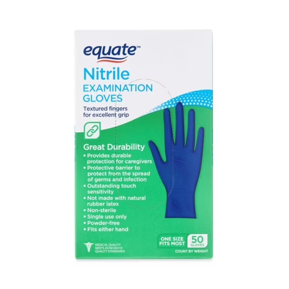 Exam Glove Nitrile - イクエイト ニトリル検査用手袋、ワンサイズ（ほとんどの人にフィット）、50枚入り