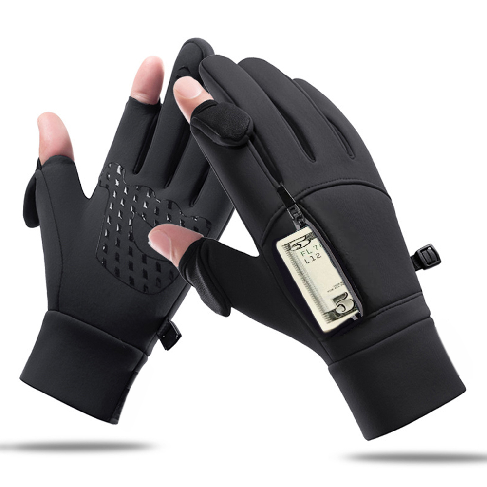 Ski Glove Waterproof - 冬用暖かい手袋 フリップオーバー露出二本指手袋 防水防風タッチスクリーン手袋 サイクリング スキー 釣り用手袋