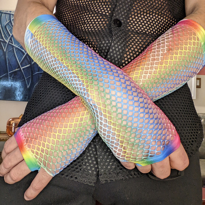 Fingerless Glove Knit - 1組 レディース ロングフィッシュネットグローブ 指なしメッシュグローブ パンクロック ファンシーナイトクラブパーティー