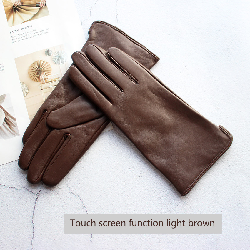 Leather Driving Glove - 女性用カラーシープスキンレザーグローブ ストレートスタイル フリース裏地付き 春秋用 アウトドア 旅行