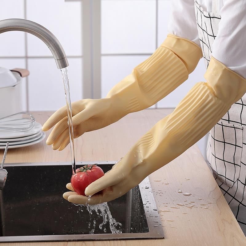 Dish Glove Rubber - ロング再利用可能なゴム食器洗い手袋ノンスリップ家庭用クリーニング手袋キッチン家事食器車園芸作業手袋