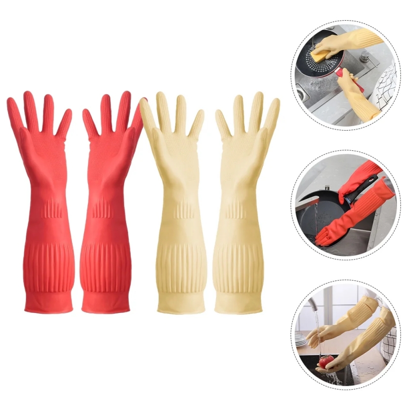 Dish Glove Rubber - ゴム製食器洗い用クリーニンググローブ再利用可能な防水家庭用キッチン手袋長袖女性園芸洗濯作業手袋
