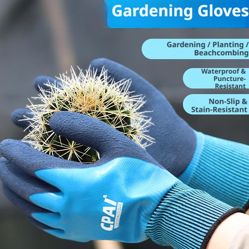 Gardening Glove Waterproof - 耐刃性防水ガーデニンググローブ、滑り止めグリップ付き、ビーチでの作業、花の植え付け、除草、作業者、建築作業員の手の保護に。