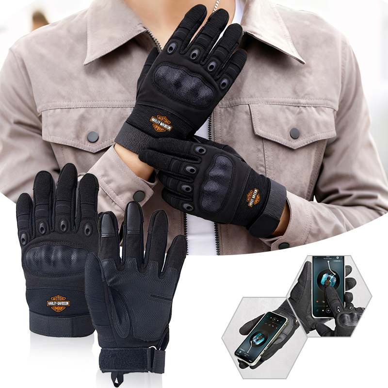 Leather Driving Glove - 本革オートバイグローブカーボンファイバー安全防衛モトクロスグローブタッチスクリーン屋外運転用ハーレーダビッドソン用