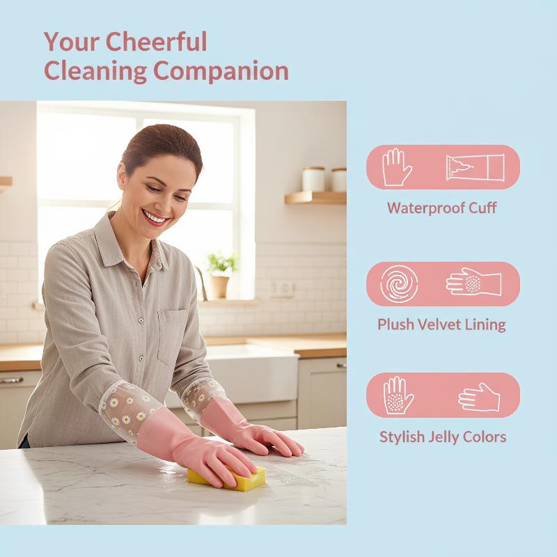 花柄の家庭用ラテックス防水クリーニング手袋：キッチン食器洗い - Rubber Glove Cleaning のレビューと価格
