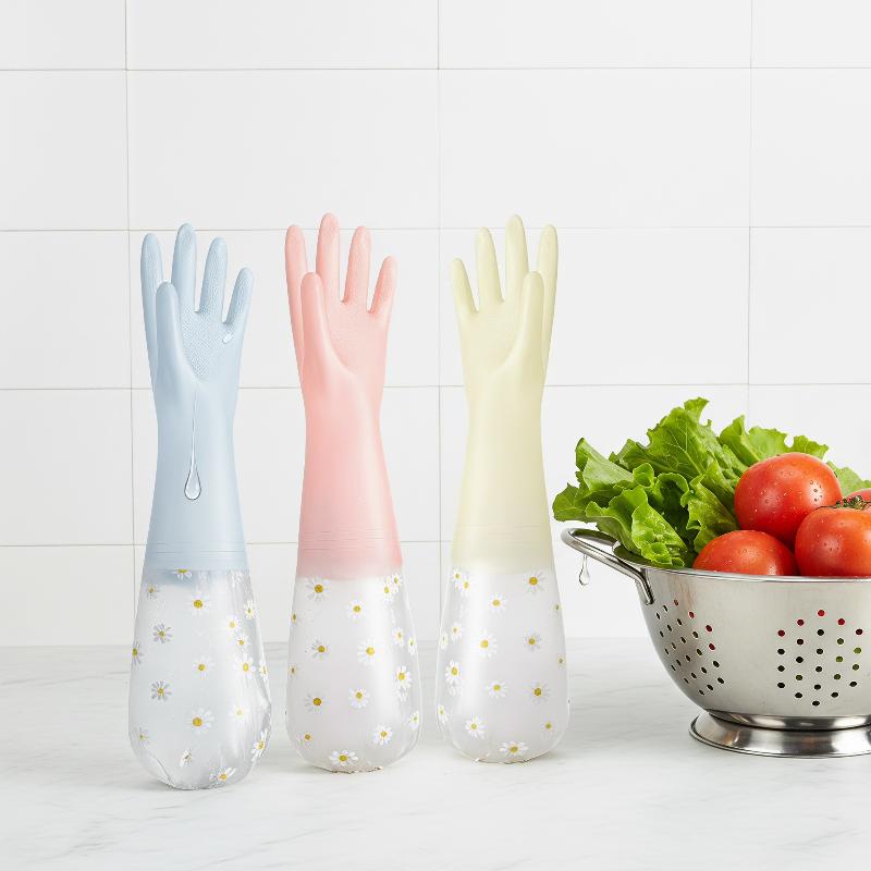 花柄の家庭用ラテックス防水クリーニング手袋：キッチン食器洗い - Rubber Glove Cleaning のレビューと価格