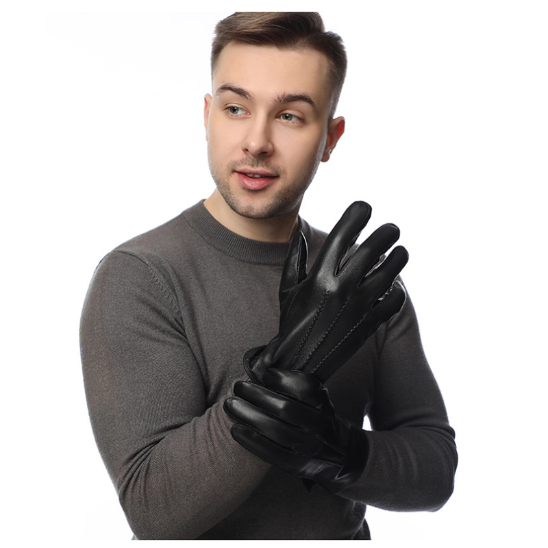 冬の本物のシープスキンレザー手袋男性暖かいウール裏地フルフィ - Wool Glove Lined のレビューと価格
