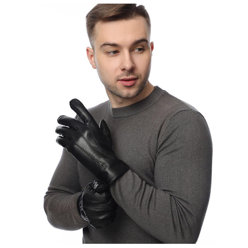 冬の本物のシープスキンレザー手袋男性暖かいウール裏地フルフィ - Wool Glove Lined のレビューと価格