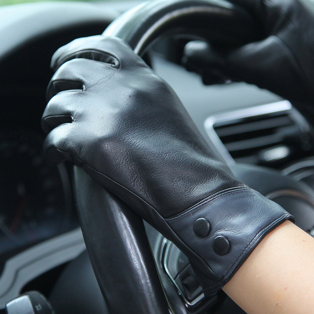 ファッション黒本革手袋女性秋冬サーマルウールニット裏地運転女 - Wool Glove Lined のレビューと価格