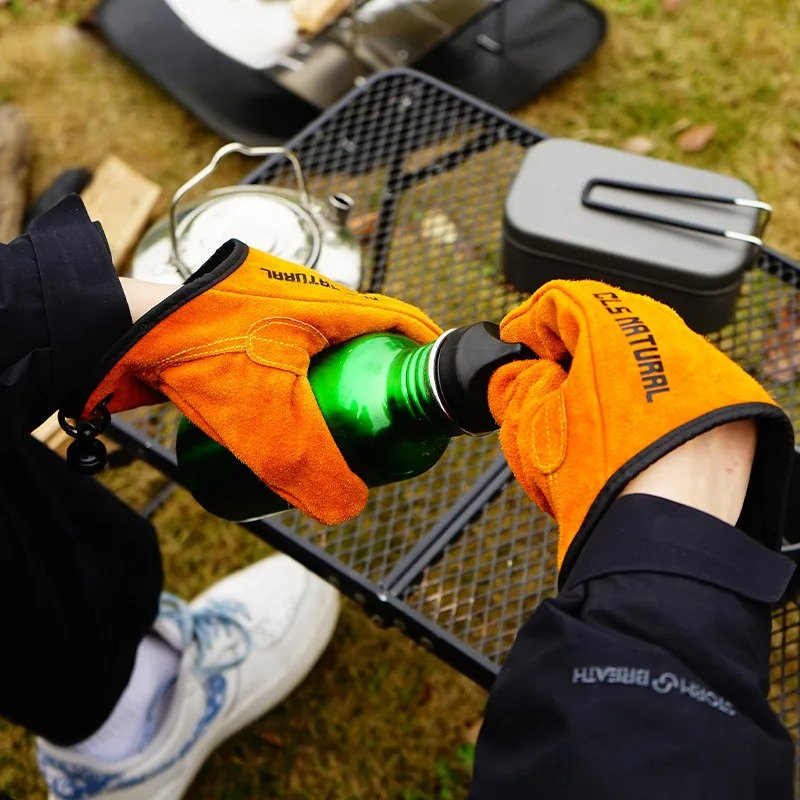 耐熱バーベキューグローブ牛革キャンプ用火事用手袋滑り止めグリ - Heat Resistant Glove のレビューと価格