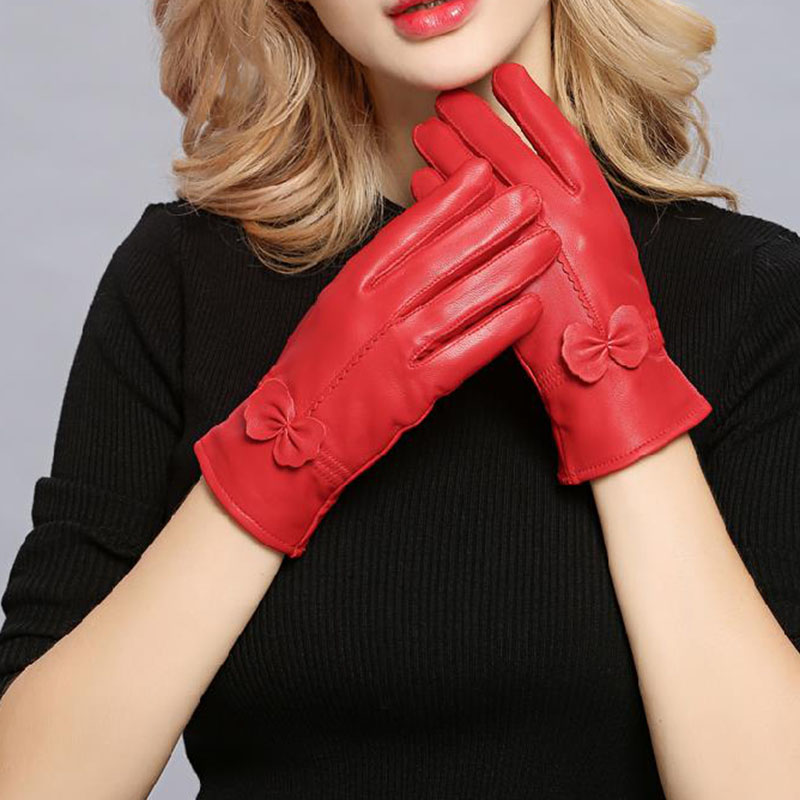 女性本革冬暖かい手袋レディース本物の羊革手袋女の子運転ファッ - Wool Glove Lined のレビューと価格