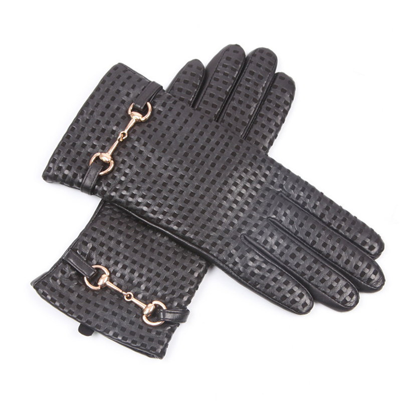 本革手袋女性熱輸入秋冬シープスキンウールニット裏地金属装飾女 - Wool Glove Lined のレビューと価格