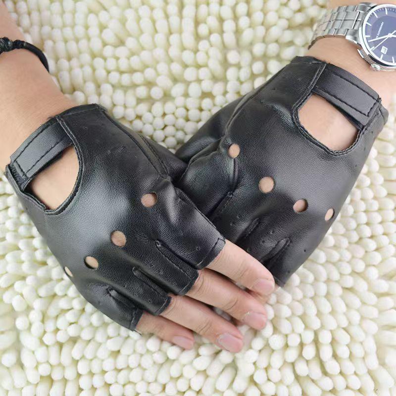男性ユニセックス人工皮革ハーフフィンガーグローブ演劇パンクヒ - Leather Driving Glove のレビューと価格