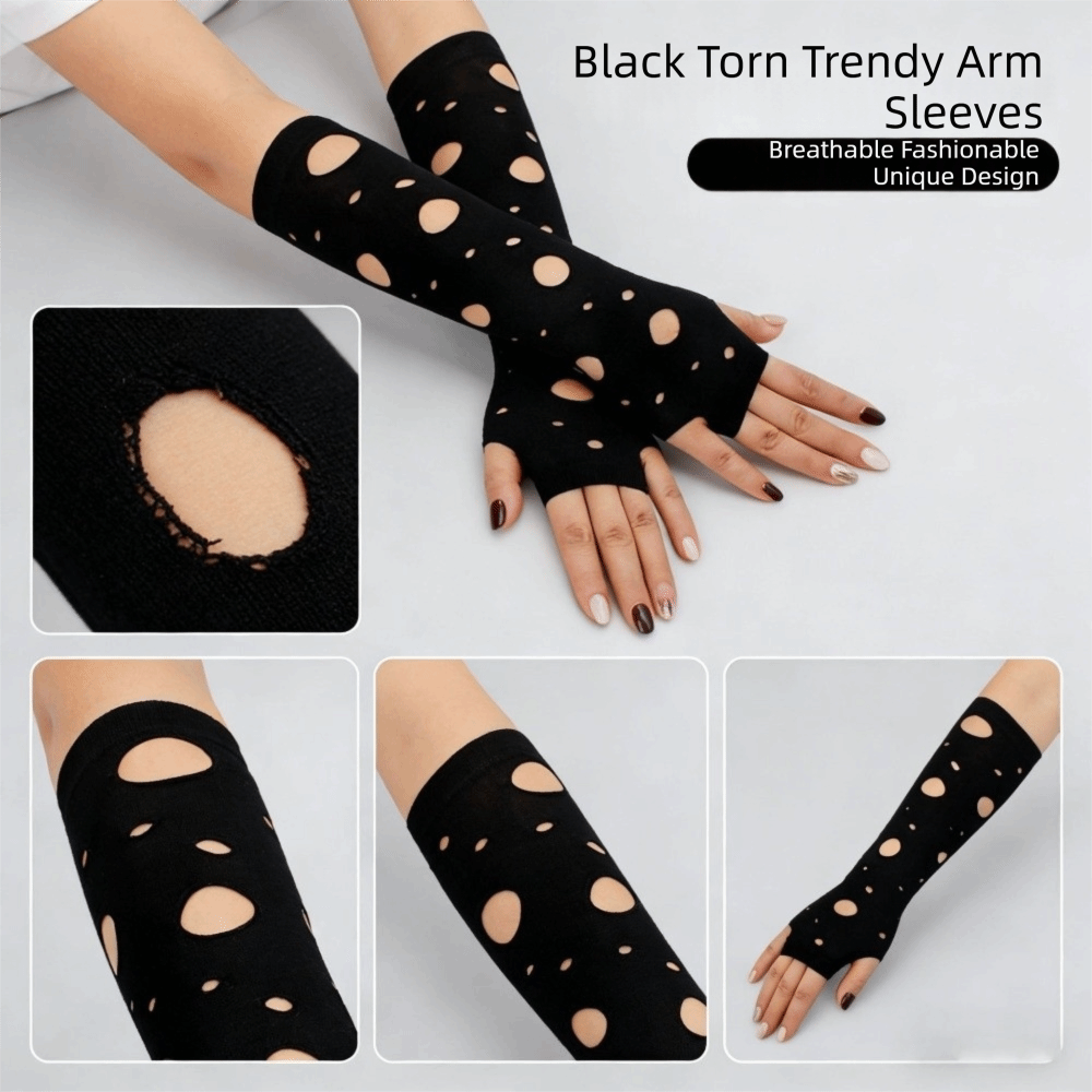 スリーブカバー リップドアームウォーマー ブラック エラステ - Fingerless Glove Knit のレビューと価格