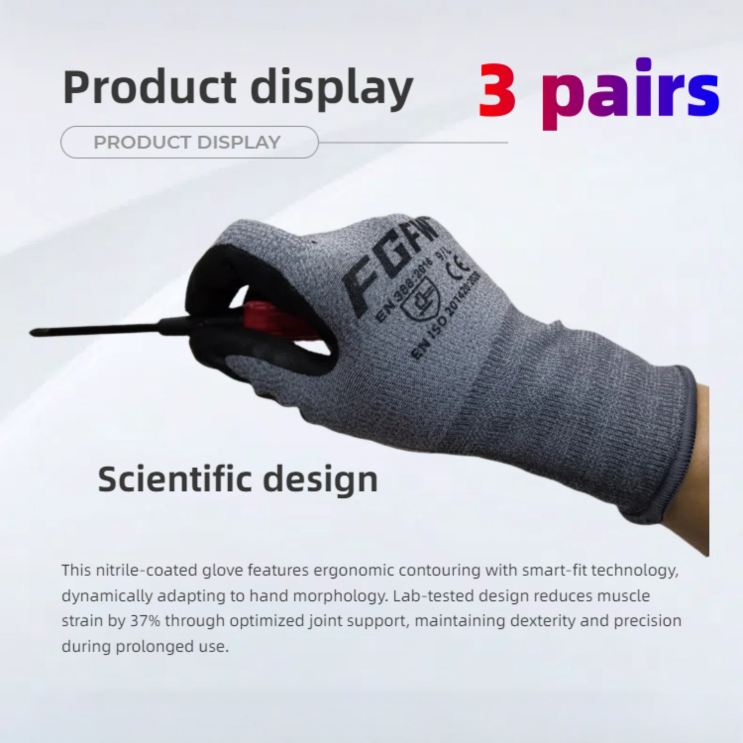 3 ペアのソフト通気性スパンデックス作業手袋、ニトリルゴムグ - Nitrile Mechanic Glove のレビューと価格
