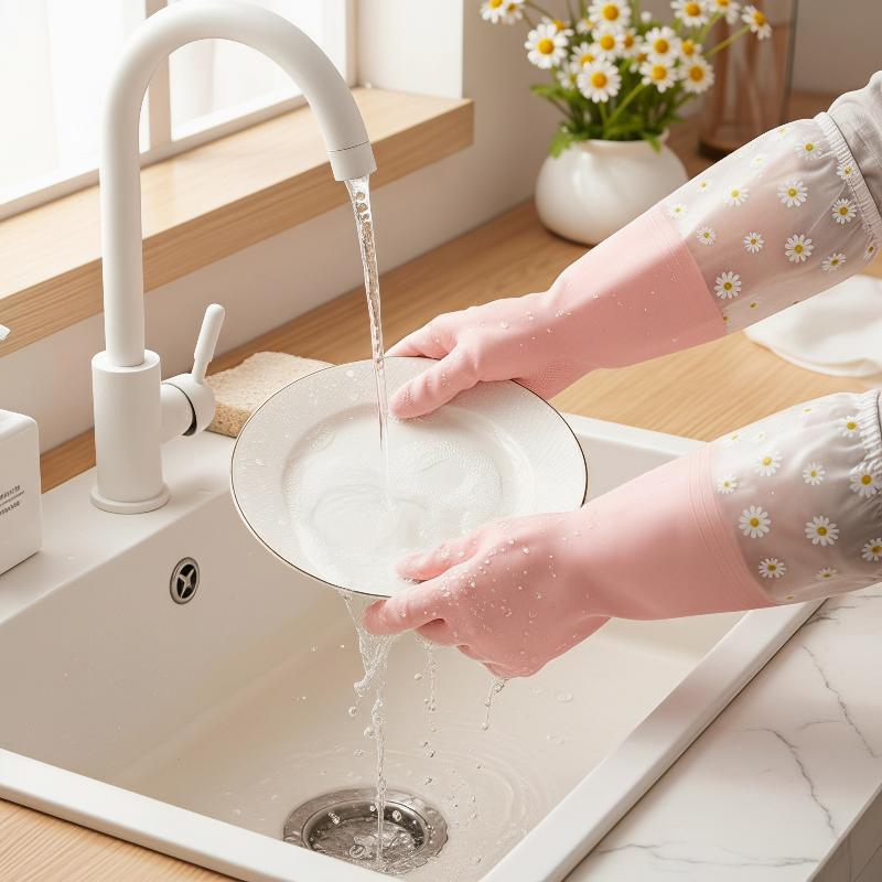 花柄の家庭用ラテックス防水クリーニング手袋：キッチン食器洗い - Rubber Glove Cleaning のレビューと価格