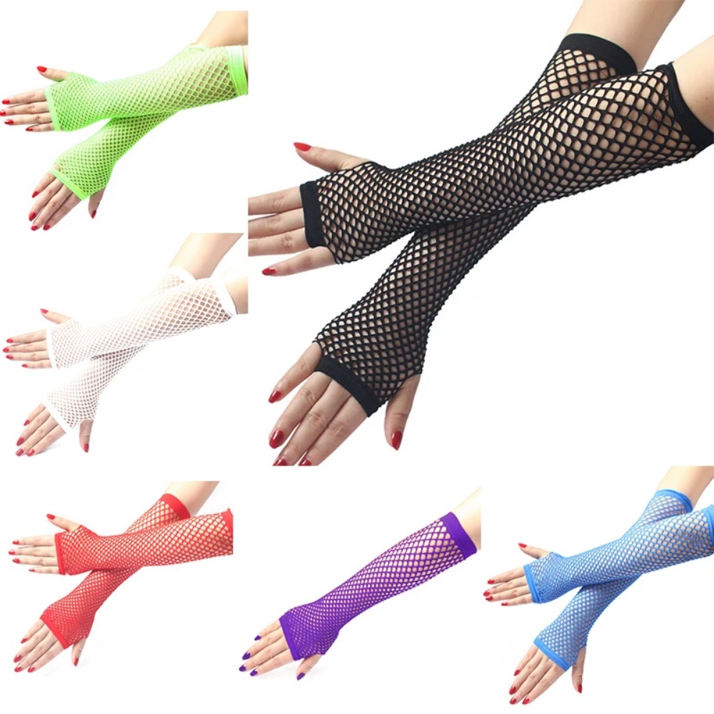 女性用ネオンフィッシュネットロングフィンガーレスグローブ、セ - Fingerless Glove Knit のレビューと価格