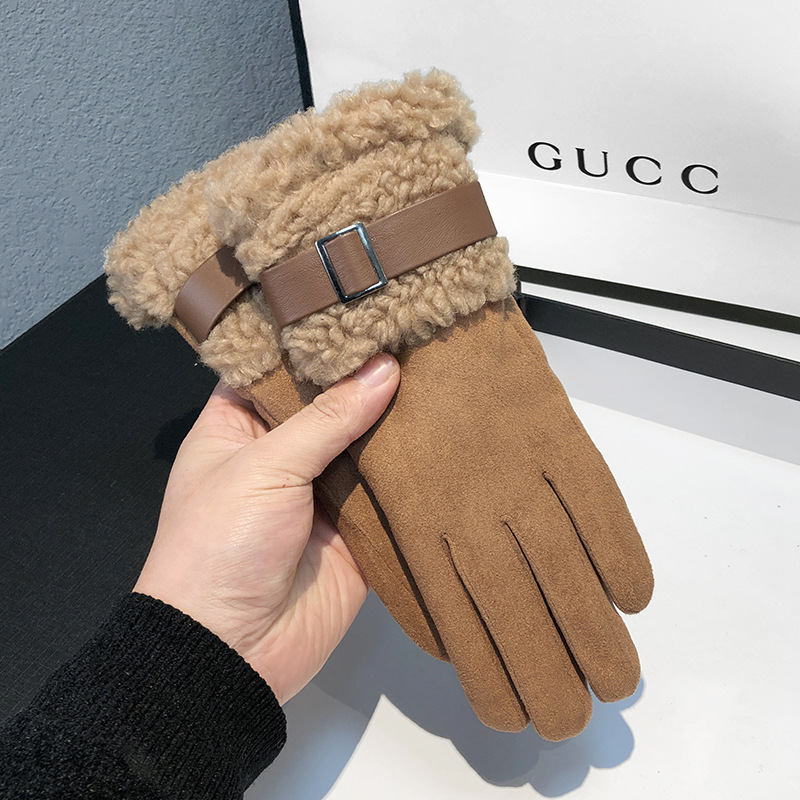 女性の冬用手袋厚く暖かいフリース裏地付き毛皮手袋屋外乗馬運転 - Wool Glove Lined のレビューと価格