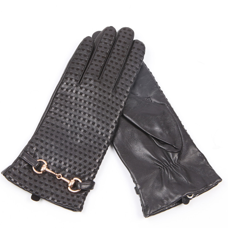 秋冬本革手袋女性熱輸入シープスキンウールニット裏地金属装飾女 - Wool Glove Lined のレビューと価格