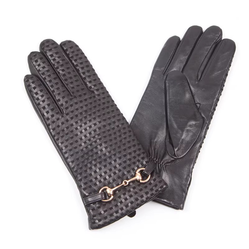 秋冬本革手袋女性熱輸入シープスキンウールニット裏地金属装飾女 - Wool Glove Lined のレビューと価格