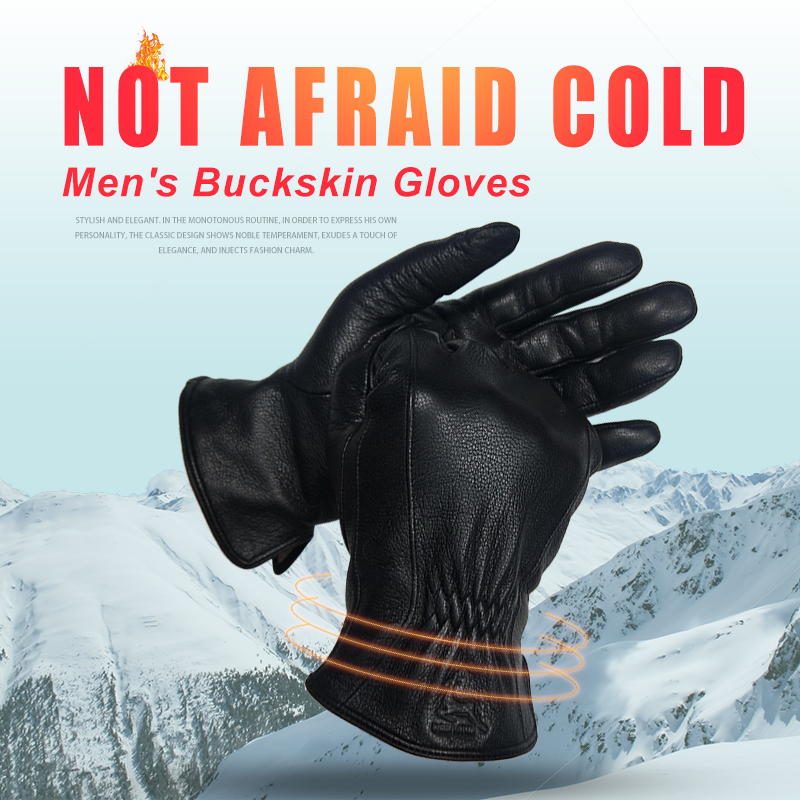    冬用メンズブラックバックスキンレザーグローブ暖かいソ - Wool Glove Lined のレビューと価格