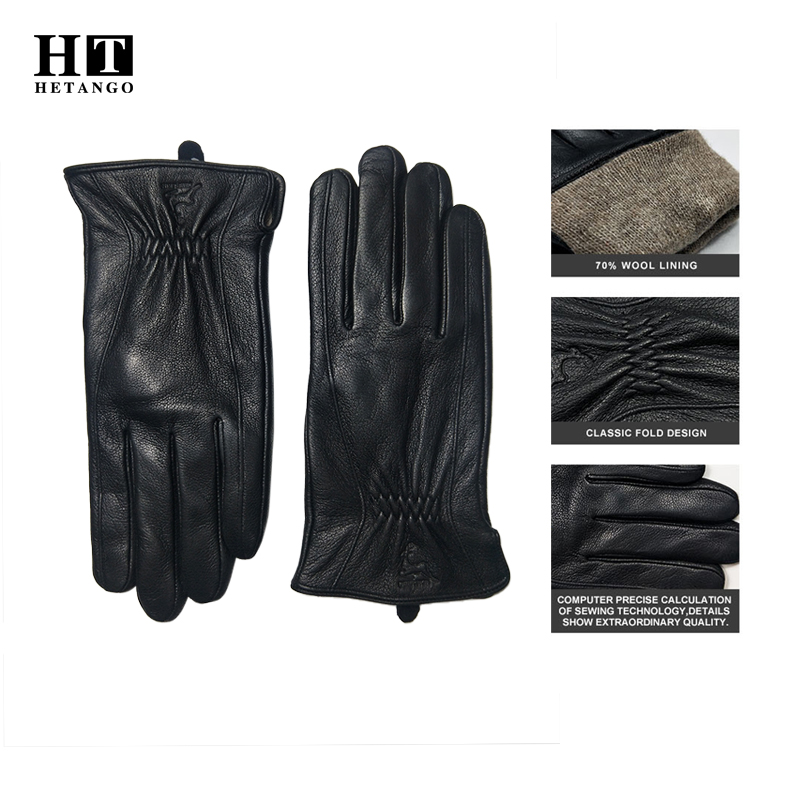   冬用メンズブラックバックスキンレザーグローブ暖かいソ - Wool Glove Lined のレビューと価格