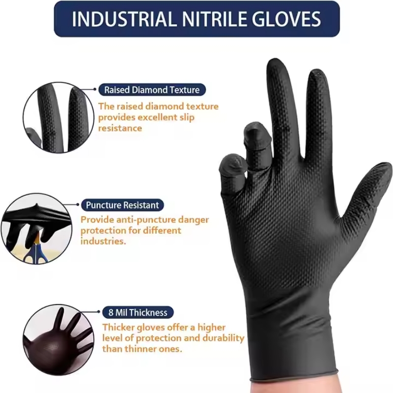 8ミル厚のヘビーデューティー安全作業用手袋、ダイヤモンドテク - Nitrile Mechanic Glove のレビューと価格