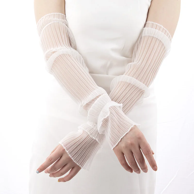 夏ロング指なし手袋女性屋外日焼け防止袖薄いレースメッシュアー - Fingerless Glove Knit のレビューと価格